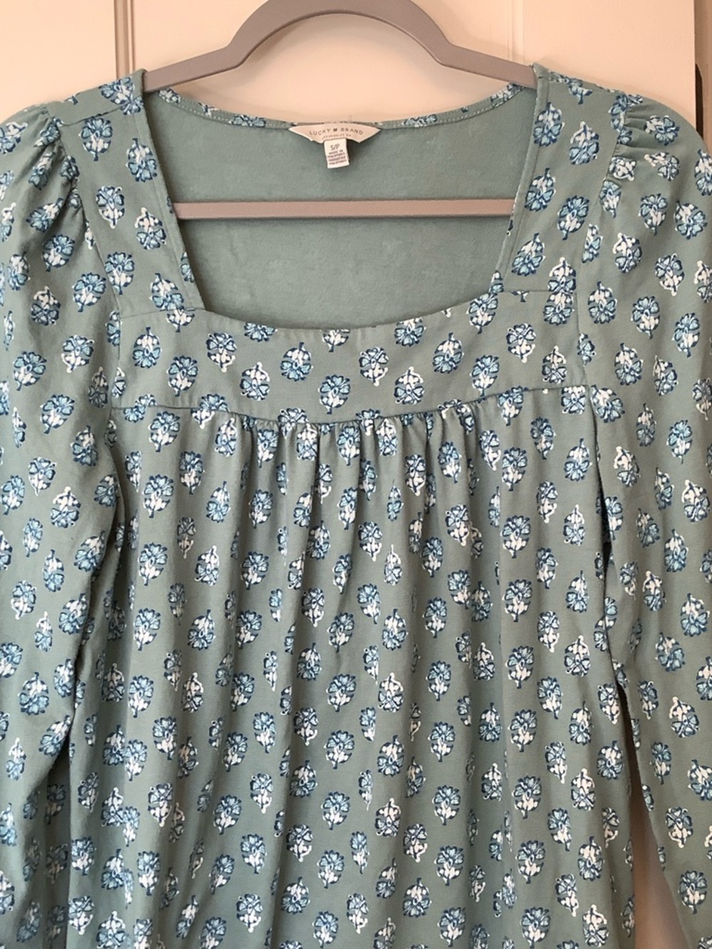 Lucky Brand Mint Green Floral Square-Neck Blouse - Picture 2 of 6